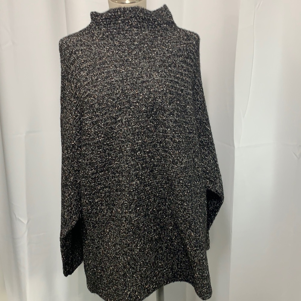 Max Studio Soft & Cozy Slouchy Batwing Mock Neck Sweater Grey Black, Sz XL